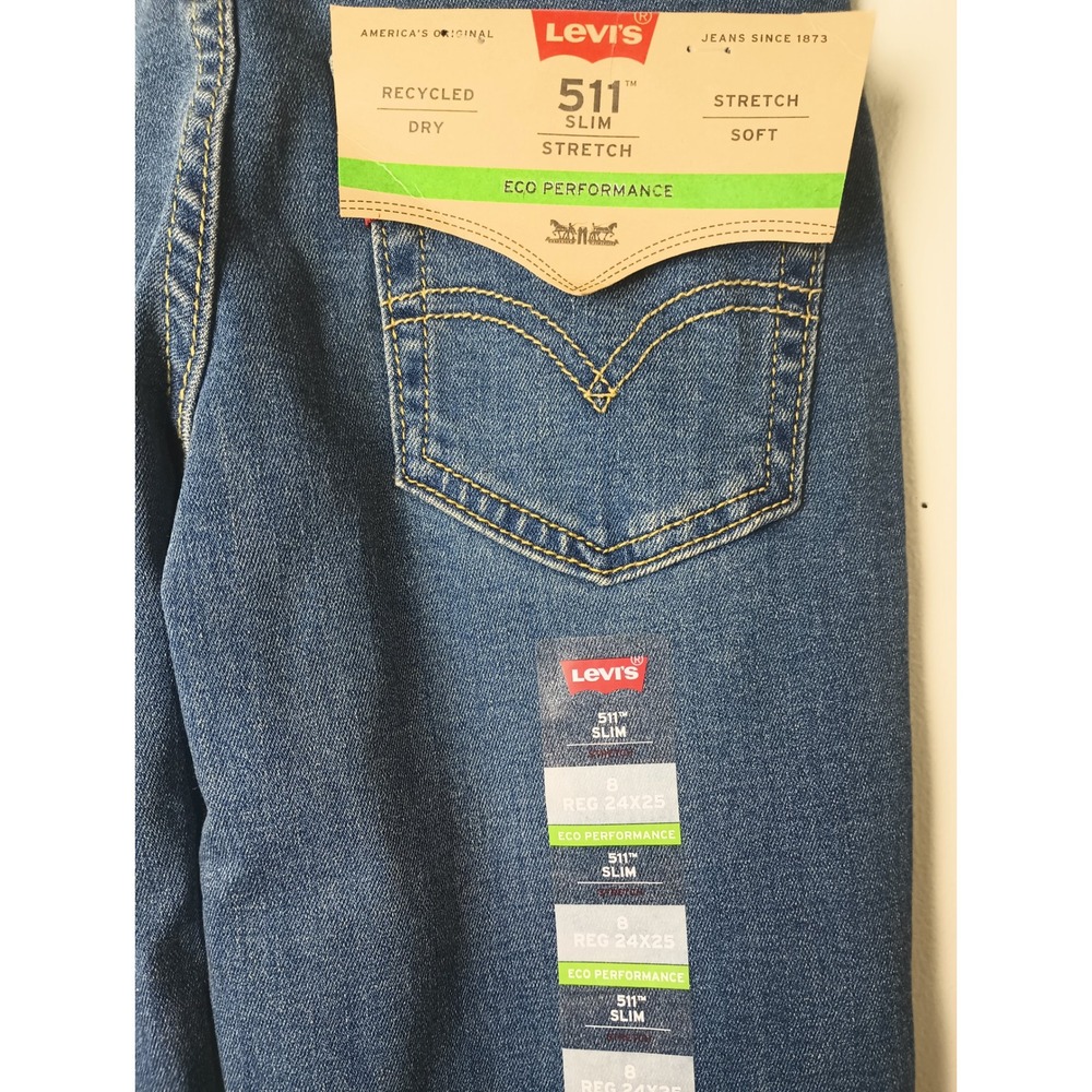 Levis 511 Slim Boys Jeans Size 8 Reg 24x25 Eco Performance Stretch Blue 91C751 - Picture 4 of 8